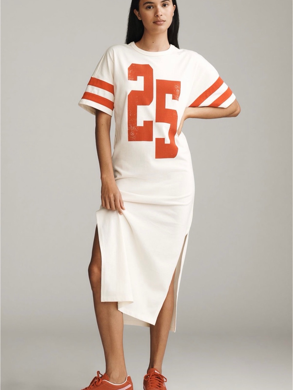 Cream Midi Dress with Orange Athletic Graphic